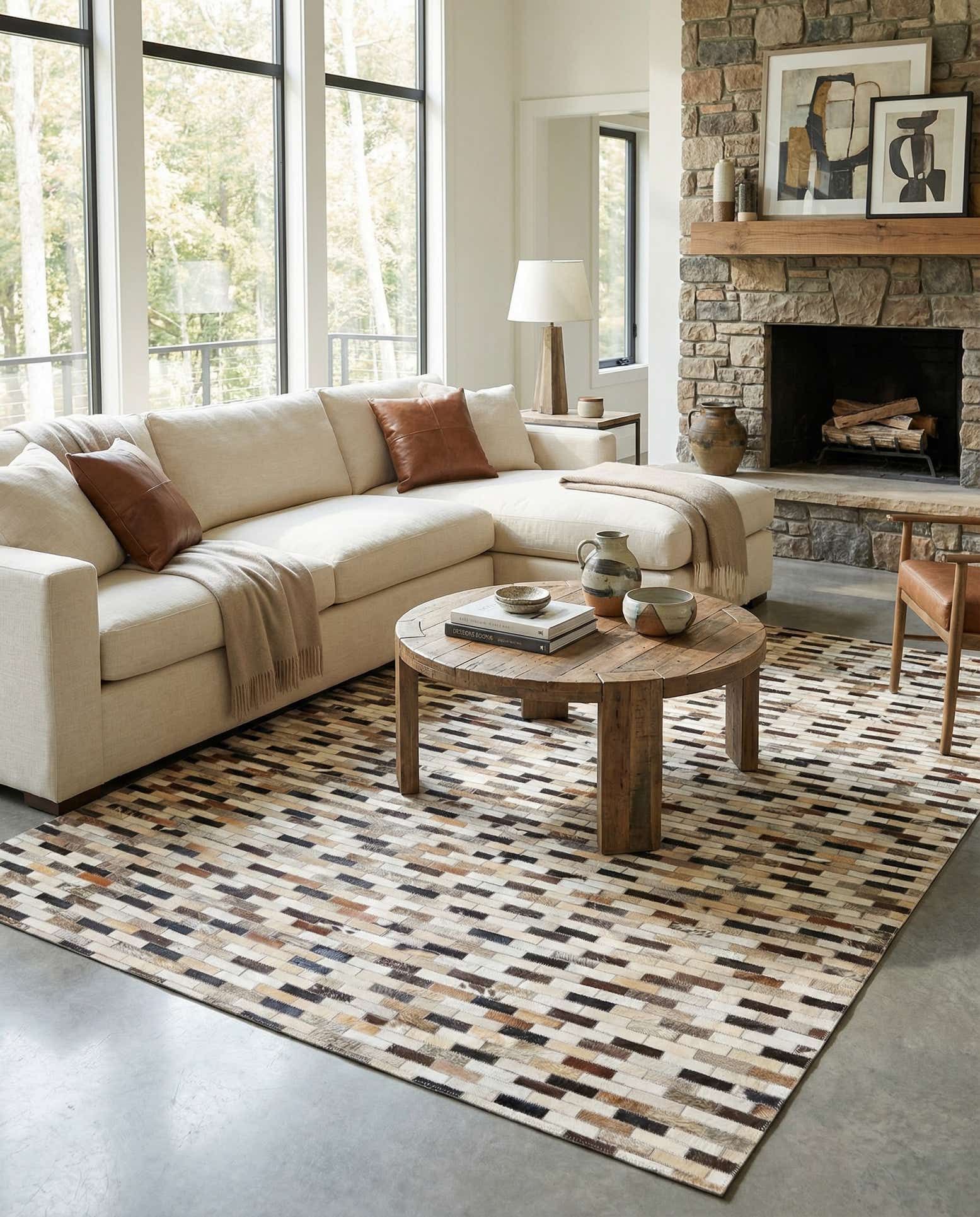 5' x 7' 9 Cowhide Leather Rug
