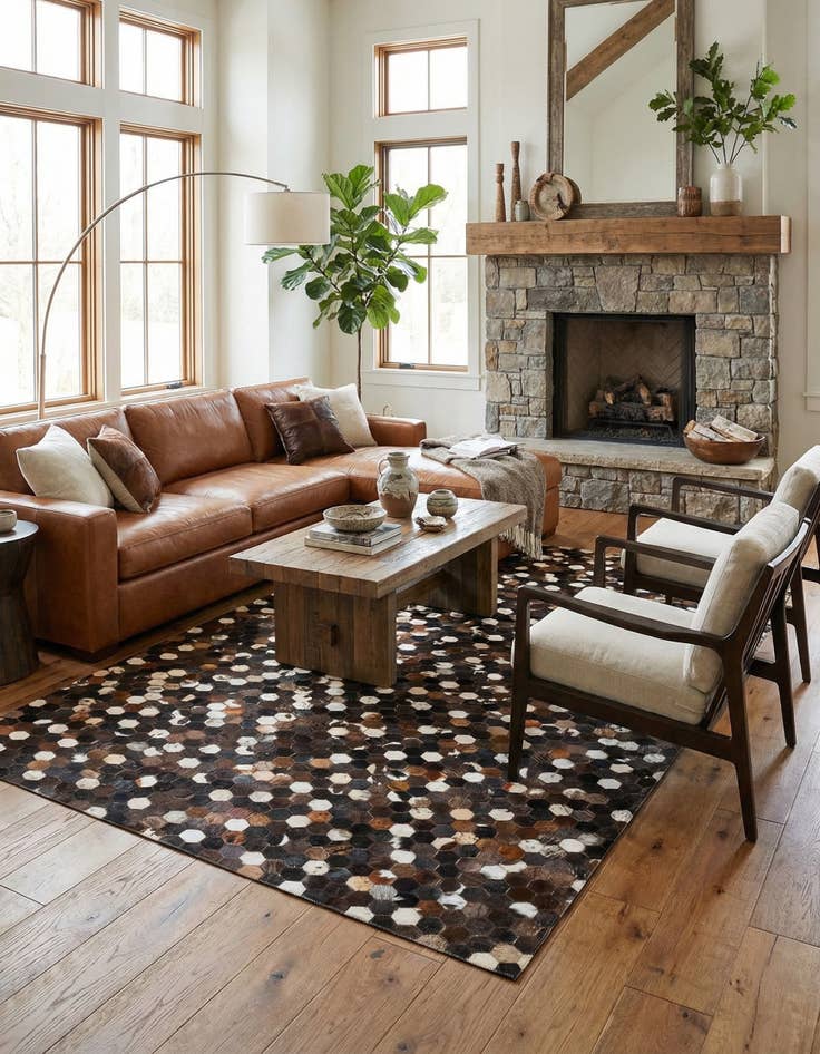 Detail image of 5' 1 x 8' Cowhide Leather Rug