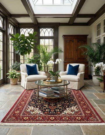 4' 9 x 7' 1 Hand Knotted Qom Persian Rug