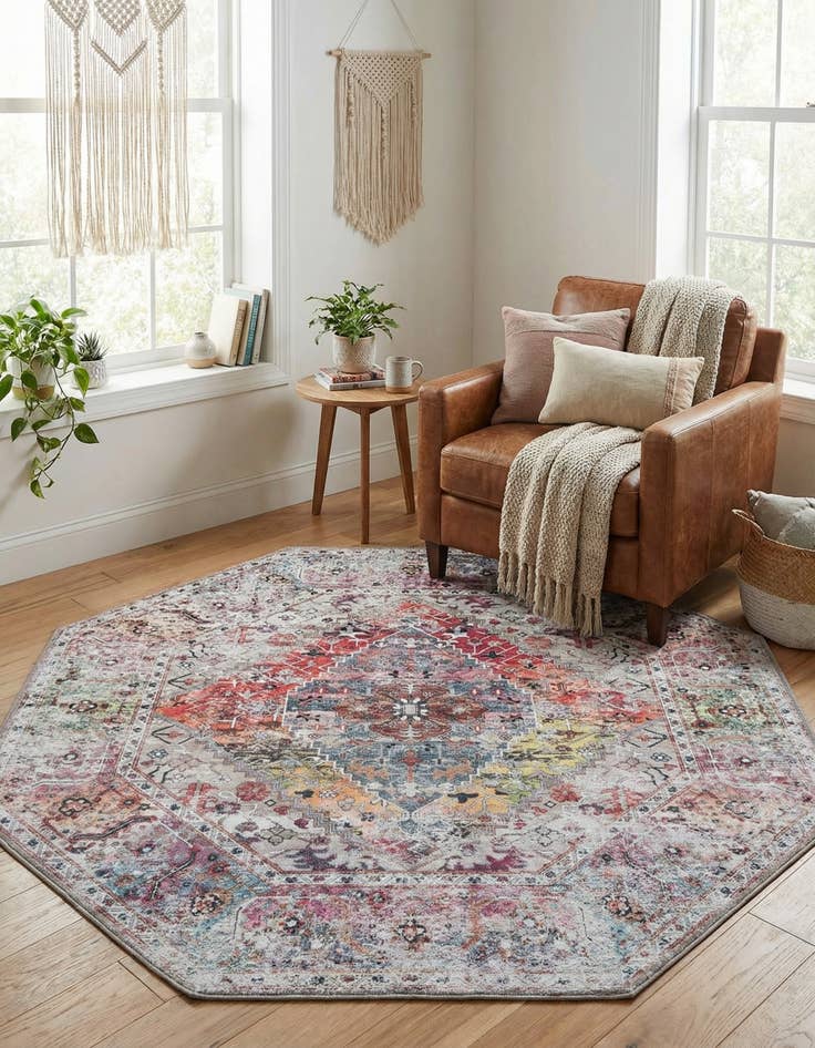 Detail image of  5' x 5'  Washable Yara Octagon Rug