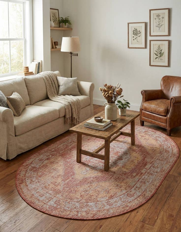 Detail image of 5' 3 x 8' Easy-Clean Traditional Indoor / Outdoor Oval Rug
