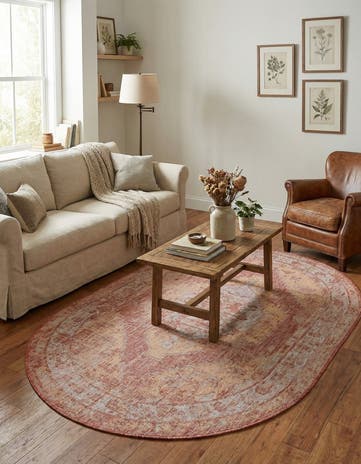 5' 3 x 8' Easy-Clean Traditional Indoor / Outdoor Oval Rug