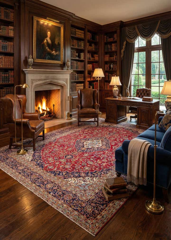 9' 8 x 13' Hand Knotted Kashan Persian Wool Rug