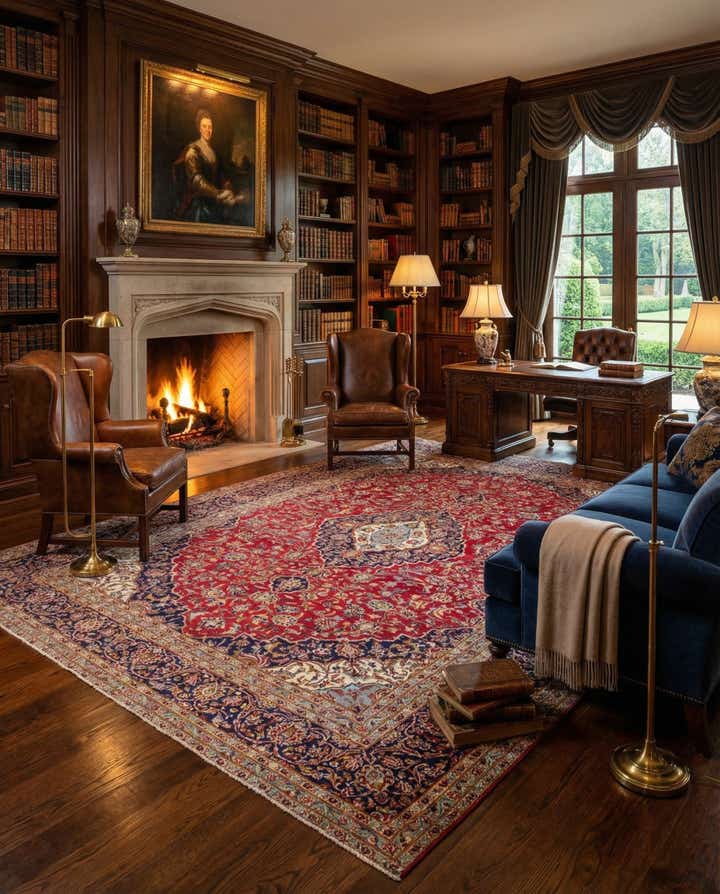 9' 8 x 13' Hand Knotted Kashan Persian Wool Rug