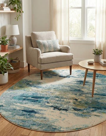 Light Blue Washable Theia Oval Rug