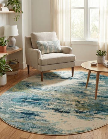 Light Blue Washable Theia Oval Rug