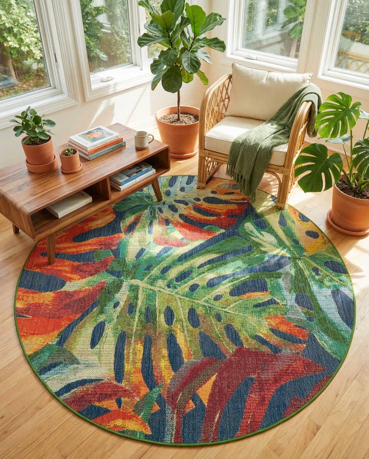 Detail image of 7' 10 x 7' 10 Easy-Clean Baja Indoor / Outdoor Round Rug
