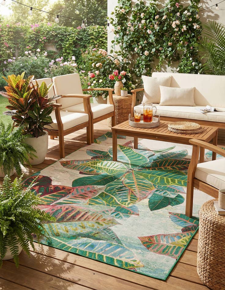 Detail image of 7' x 10'  Washable Botanical Indoor / Outdoor Rug