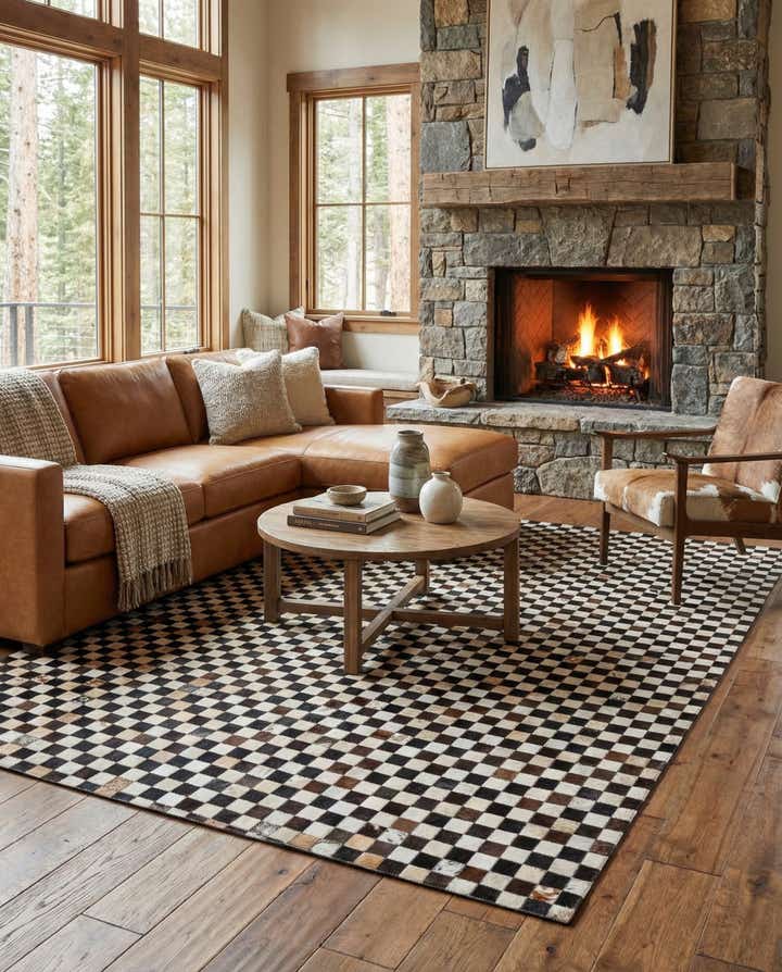 5' 1 x 8' 1 Cowhide Leather Rug