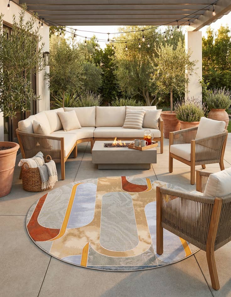 Detail image of 10' x 10'  Washable Modern Indoor / Outdoor Round Rug