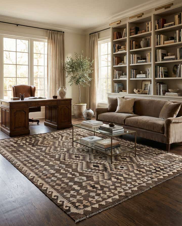 6' 10 x 9' 5 Hand Woven Kilim Maymana Wool Rug