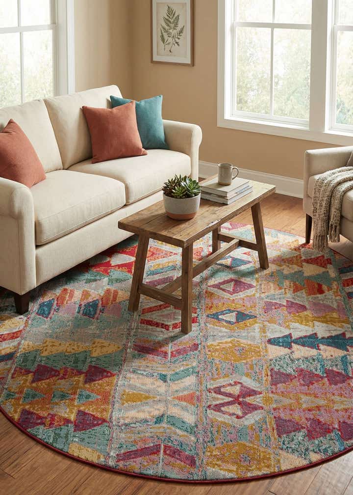 7' 10 x 7' 10 Easy-Clean Modern Indoor / Outdoor Round Rug