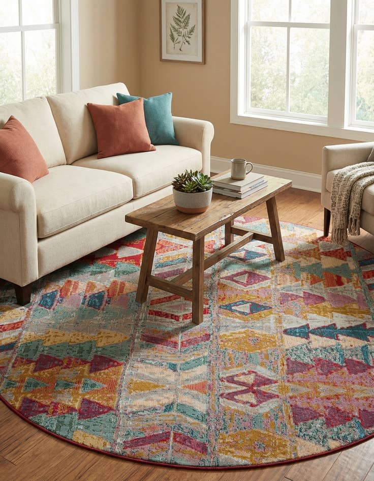 Detail image of 7' 10 x 7' 10  Washable Modern Indoor / Outdoor Round Rug