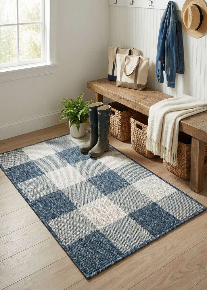 2' x 3' Easy-Clean Checkered Indoor / Outdoor Rug