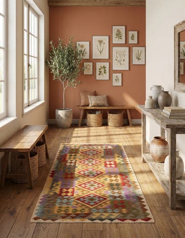 3' 4 x 6' 2 Hand Woven Kilim Maymana Wool Runner Rug