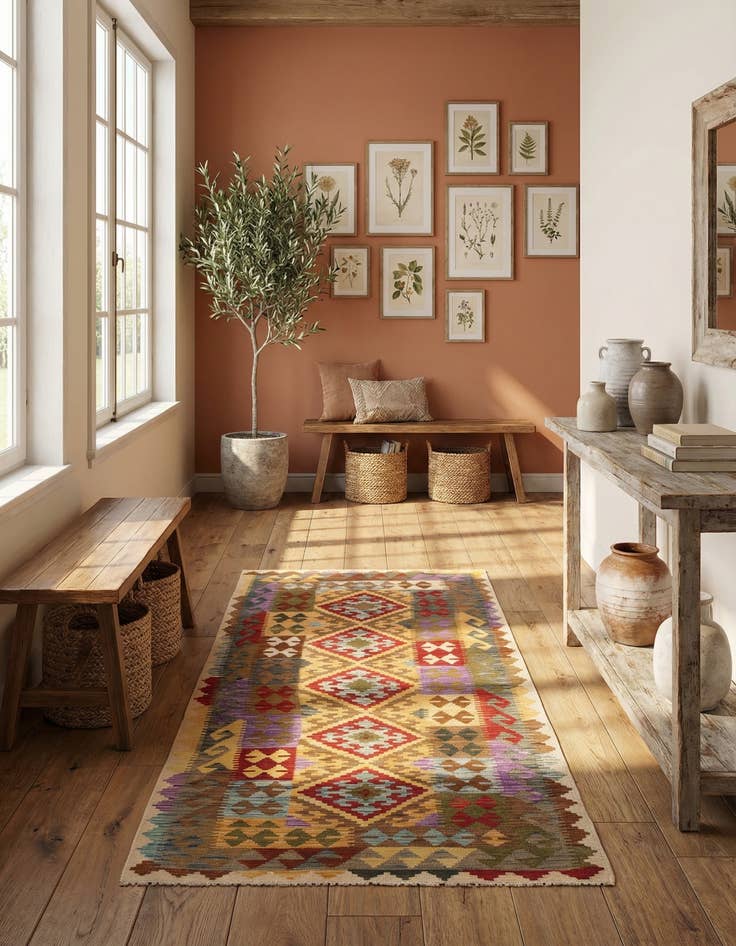 Detail image of 3' 4 x 6' 2  Hand Woven Kilim Maymana Wool Runner Rug