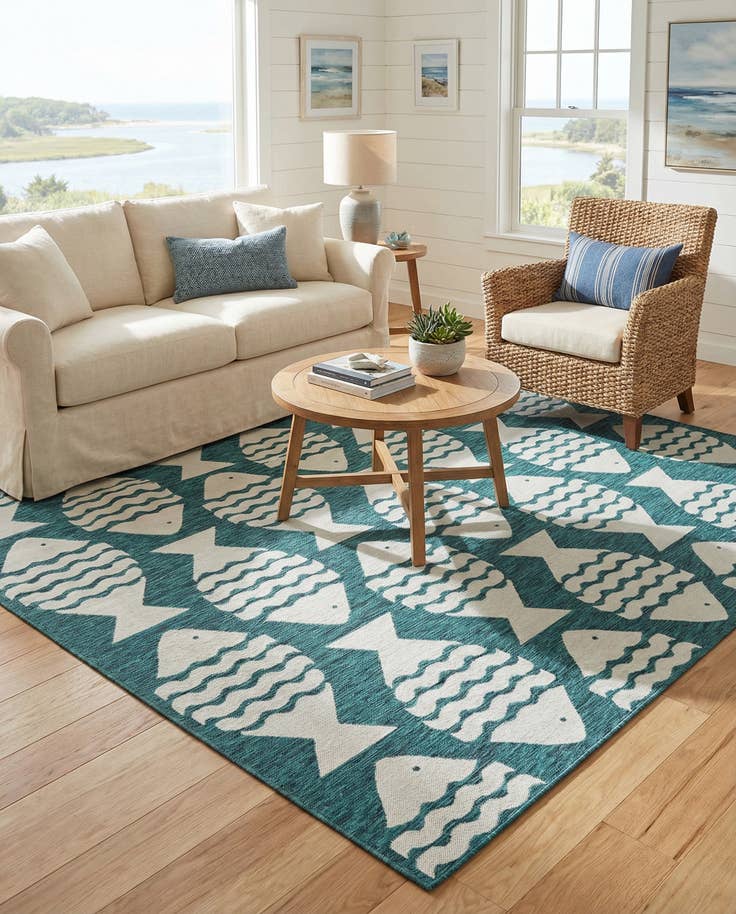 Detail image of 7' 10 x 7' 10 Easy-Clean Coastal Indoor / Outdoor Square Rug