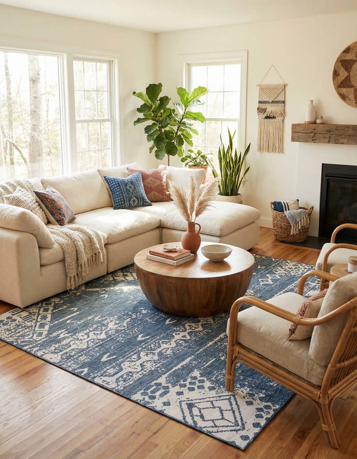 Detail image of  10' x 10'  Washable Bohemian Indoor / Outdoor Square Rug