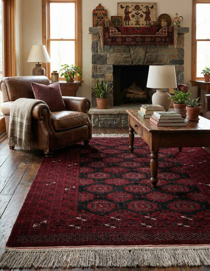 Detail image of  5' 2 x 7' 1  Hand Knotted Afghan Akhche Oriental Wool Rug