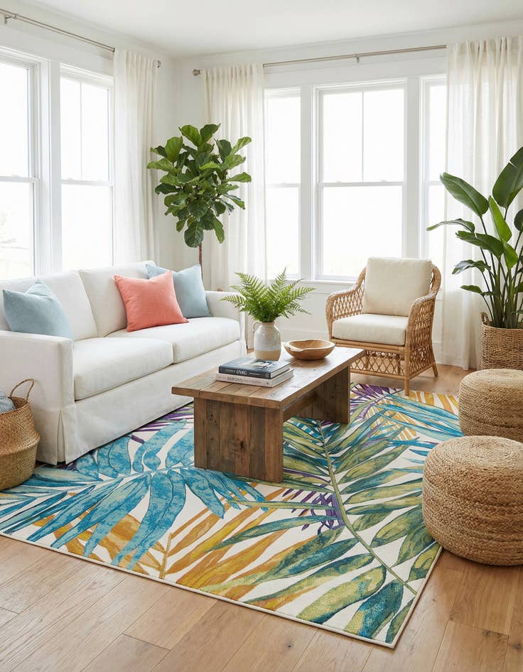 Detail image of  9' x 12'  Washable Botanical Indoor / Outdoor Rug