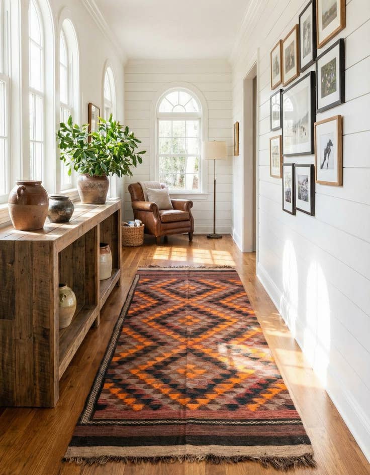 Detail image of 4' 7 x 12' 2  Hand Woven Kilim Fars Wool Runner Rug