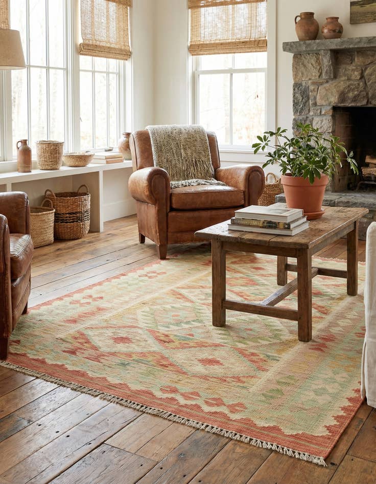 Detail image of 3' 7 x 5' 8  Hand Woven Kilim Waziri Wool Rug