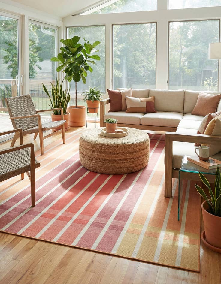 Detail image of 10' x 13' Easy-Clean Striped Indoor / Outdoor Rug