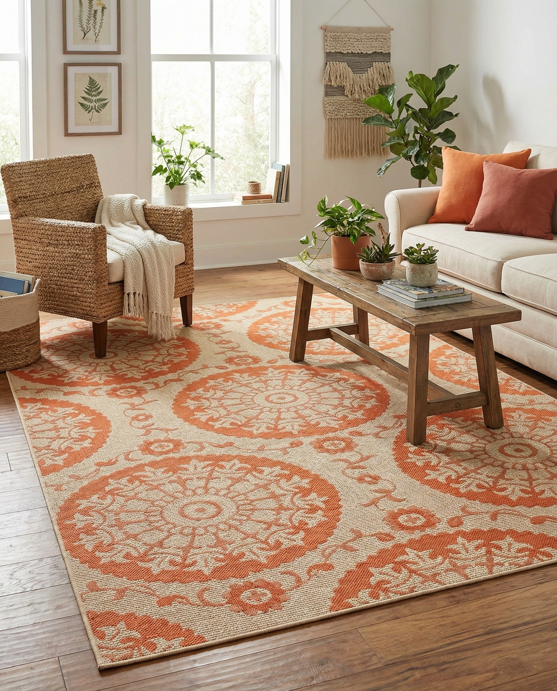 5' 3 x 8' Easy-Clean Botanical Indoor / Outdoor Rug
