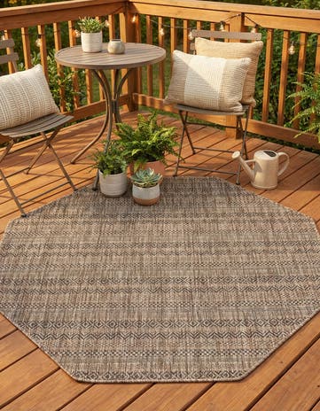 Natural Easy-Clean Ribbon Indoor / Outdoor Octagon Rug