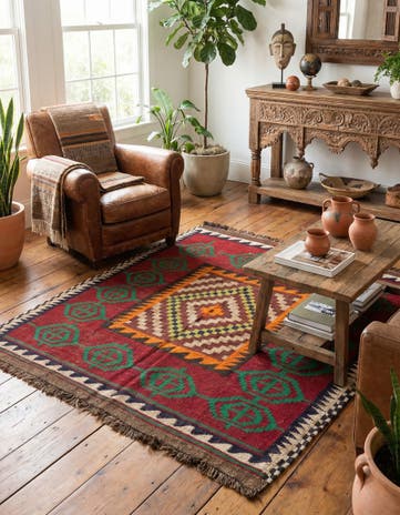 4' 4 x 4' 4 Hand Woven Kilim Maymana Wool Square Rug