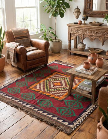 4' 4 x 4' 4 Hand Woven Kilim Maymana Wool Square Rug
