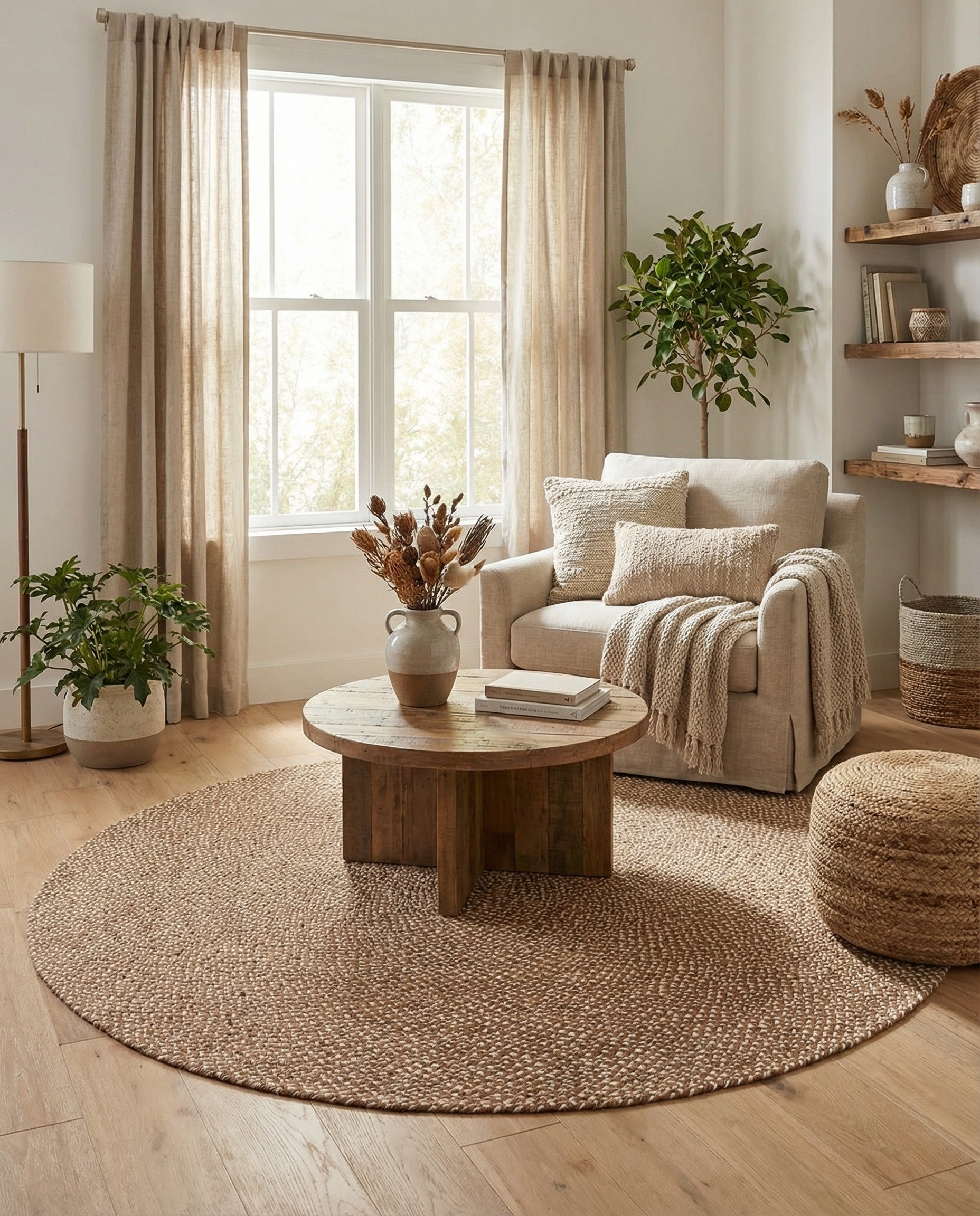  7' 10 x 7' 10  Hand Tweed Braided Jute Round Rug