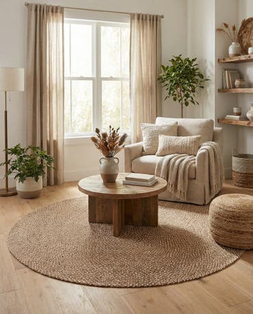  7' 10 x 7' 10  Hand Tweed Braided Jute Round Rug