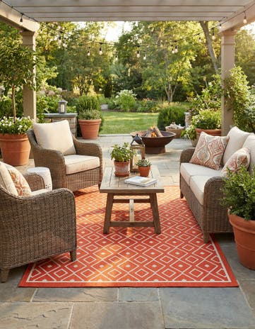 Rust Red Easy-Clean Lattice Indoor / Outdoor Rug