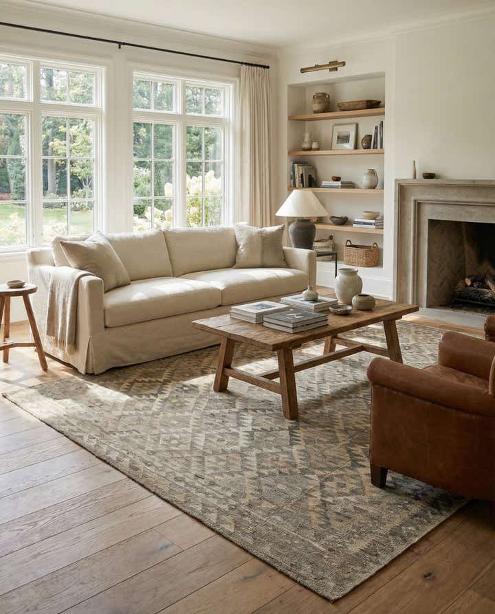 6' 6 x 9' 11 Hand Woven Kilim Maymana Wool Rug