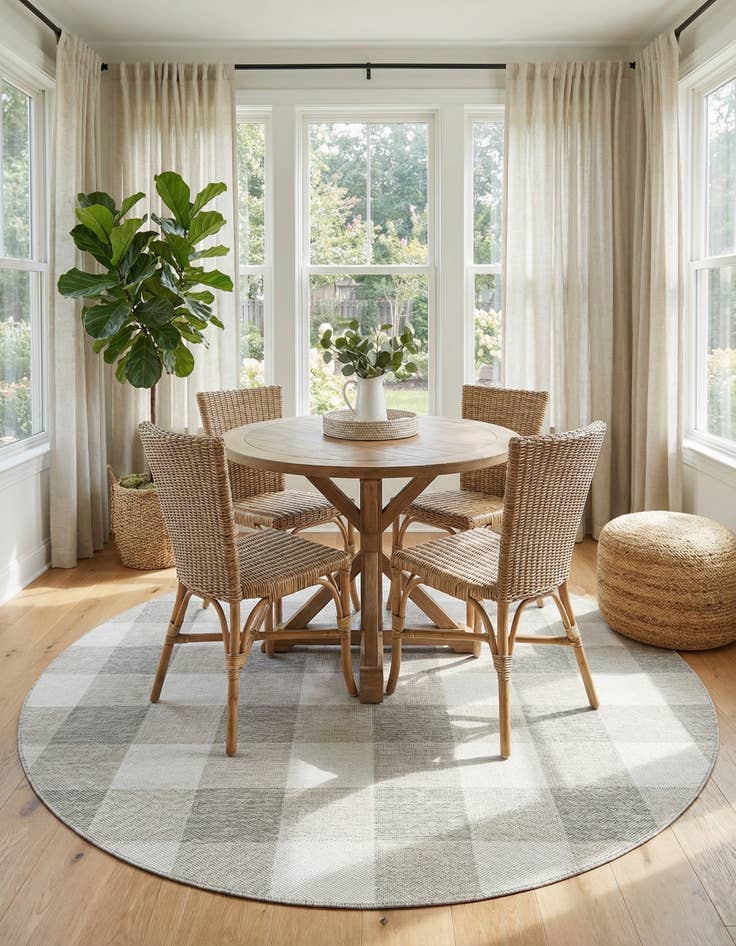 Detail image of  7' 10 x 7' 10  Washable Checkered Indoor / Outdoor Round Rug