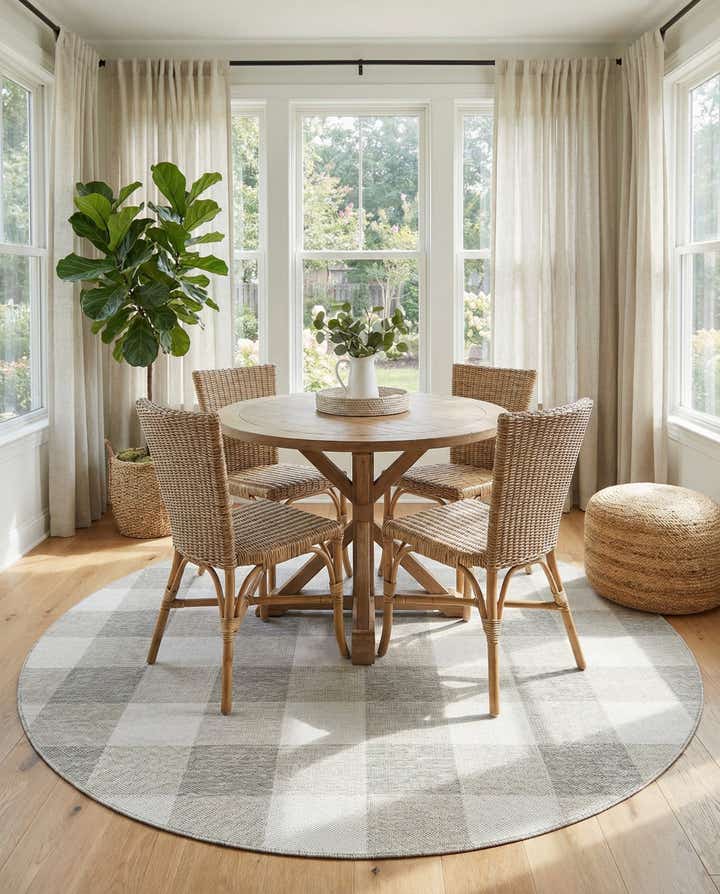 7' 10 x 7' 10 Easy-Clean Checkered Indoor / Outdoor Round Rug
