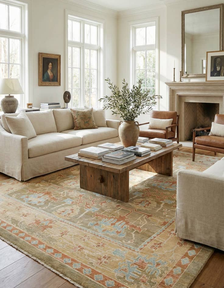 Detail image of  11' x 14' 5  Hand Knotted Oushak Wool Rug