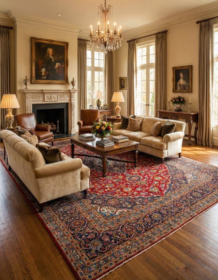 Detail image of  9' 8 x 12' 10  Hand Knotted Kashan Persian Wool Rug