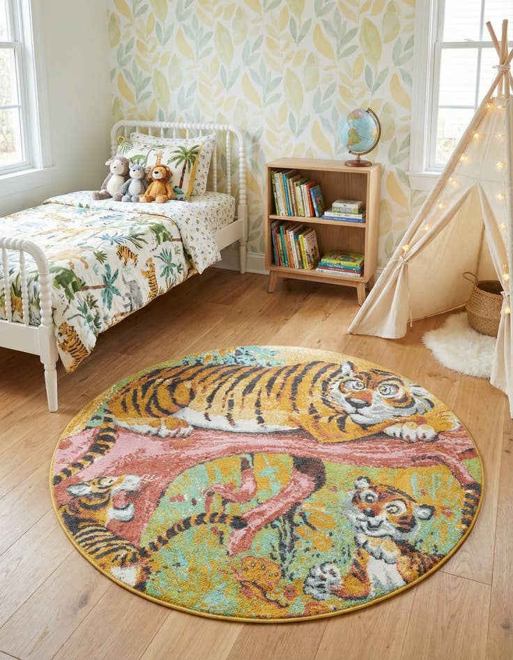 Detail image of 6' 1 x 6' 1 Tiger Whimsy Kids Round Rug