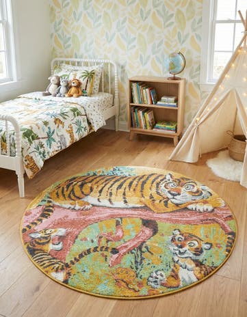 6' 1 x 6' 1 Tiger Whimsy Kids Round Rug
