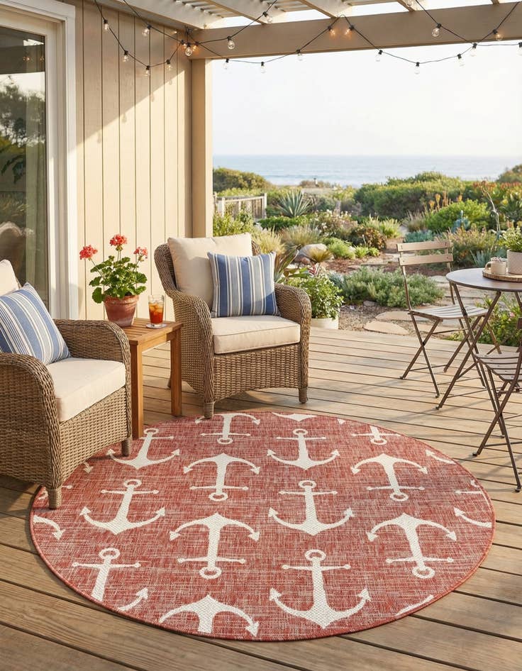 Detail image of 5' 3 x 5' 3 Easy-Clean Coastal Indoor / Outdoor Round Rug