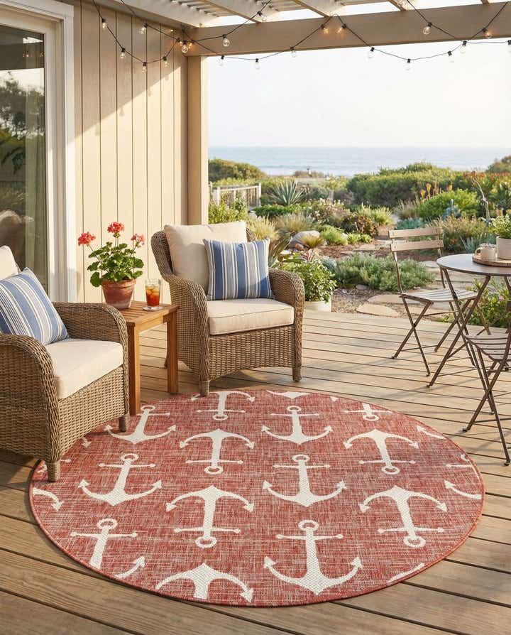 5' 3 x 5' 3 Easy-Clean Coastal Indoor / Outdoor Round Rug