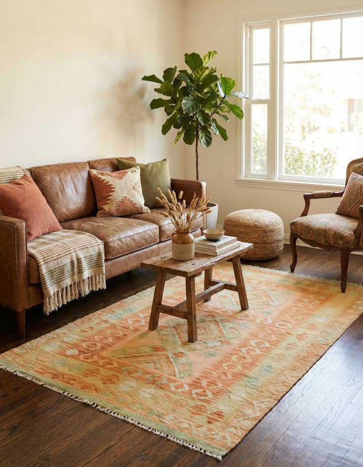 Detail image of 3' 3 x 5'  Hand Woven Kilim Waziri Wool Rug