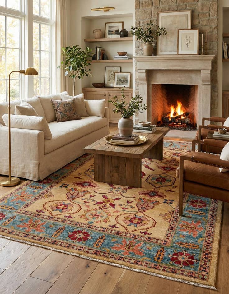 Detail image of  6' 6 x 9' 8  Hand Knotted Ziegler Wool Rug