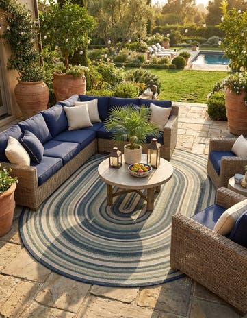 Blue Easy-Clean Baja Indoor / Outdoor Oval Rug