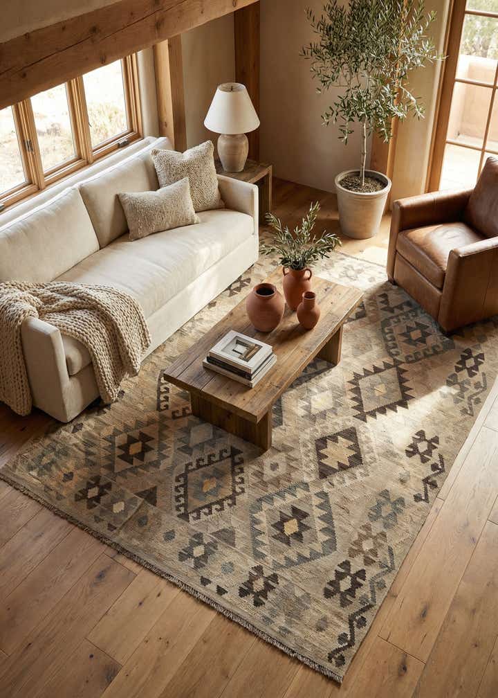 6' x 7' 7 Hand Woven Kilim Maymana Wool Rug