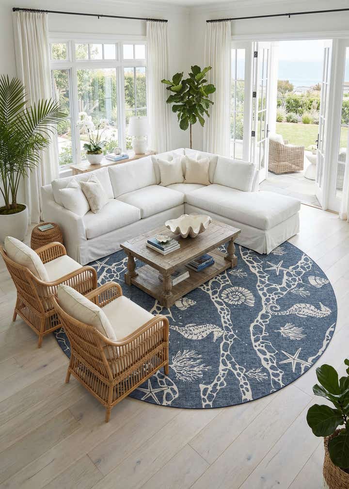 13' x 13' Easy-Clean Coastal Indoor / Outdoor Round Rug