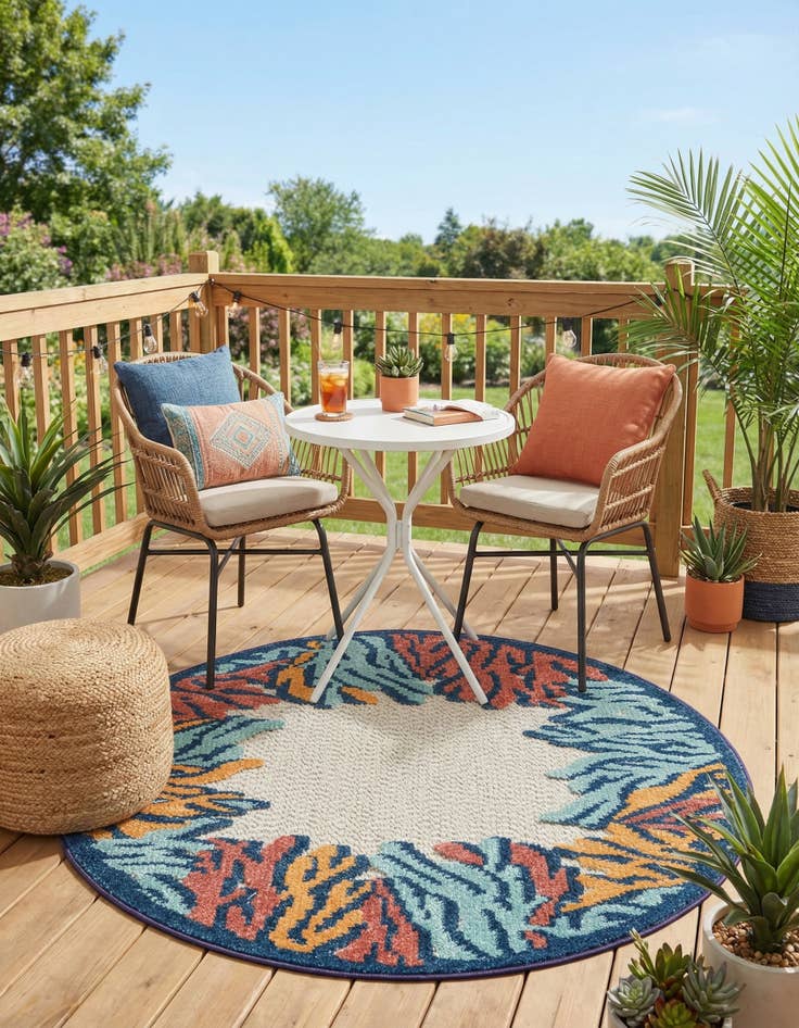 Detail image of 3' 3 x 3' 3  Washable Belize Indoor / Outdoor Round Rug