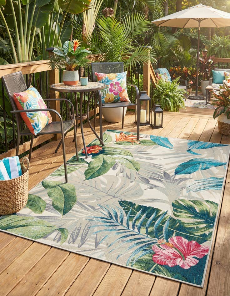 Detail image of 4' x 6'  Washable Botanical Indoor / Outdoor Rug